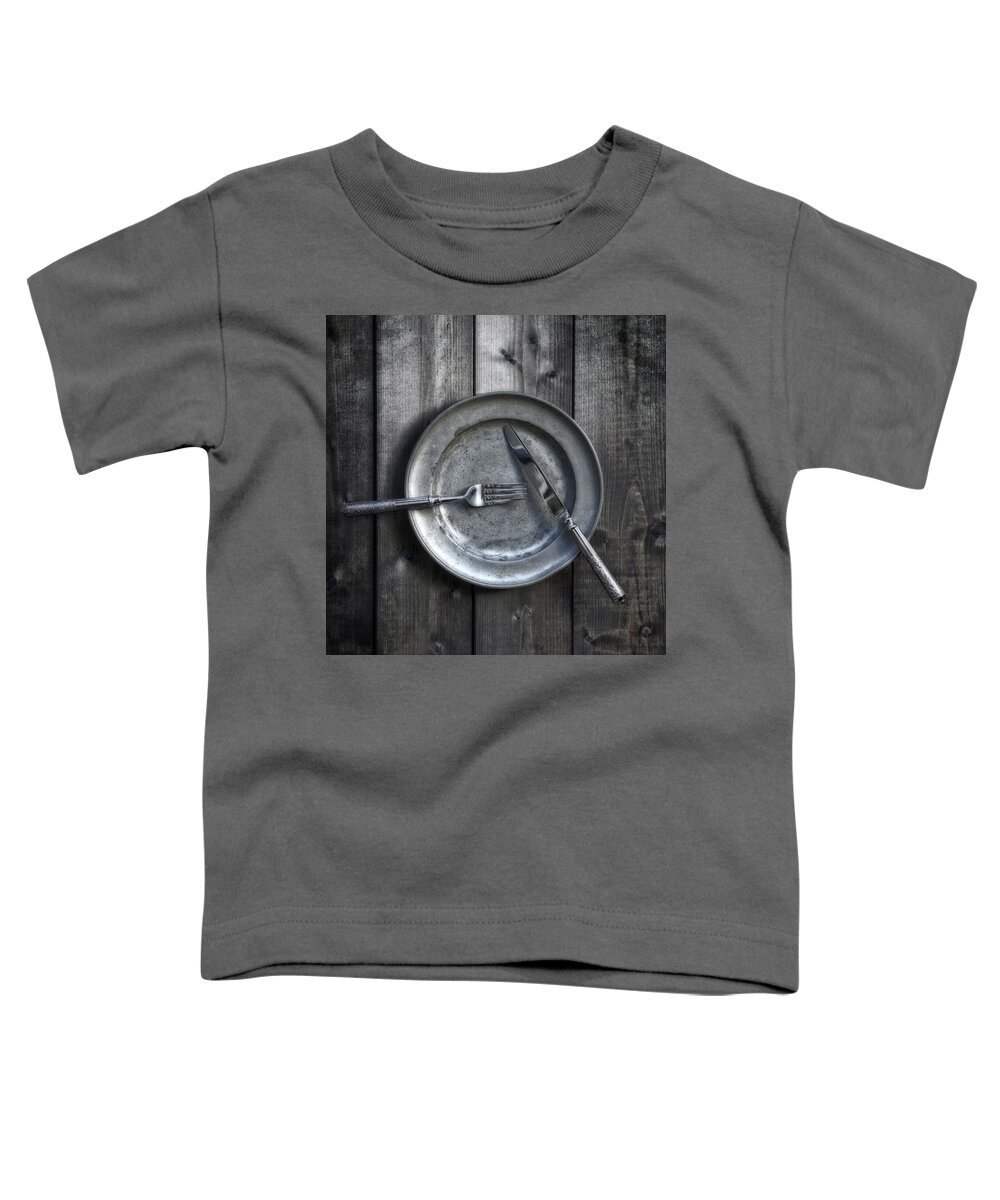 Silver Toddler T-Shirt featuring the photograph Plate With Silverware by Joana Kruse