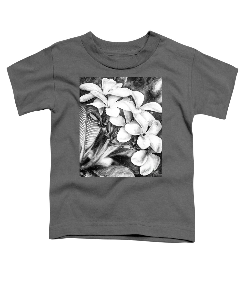Plumeria Toddler T-Shirt featuring the mixed media Plumeria Black and White by David Millenheft