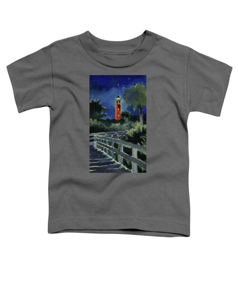Original Toddler T-Shirt featuring the painting Ponce Inlet Lighthouse before dawn 7-5-17 by Julianne Felton