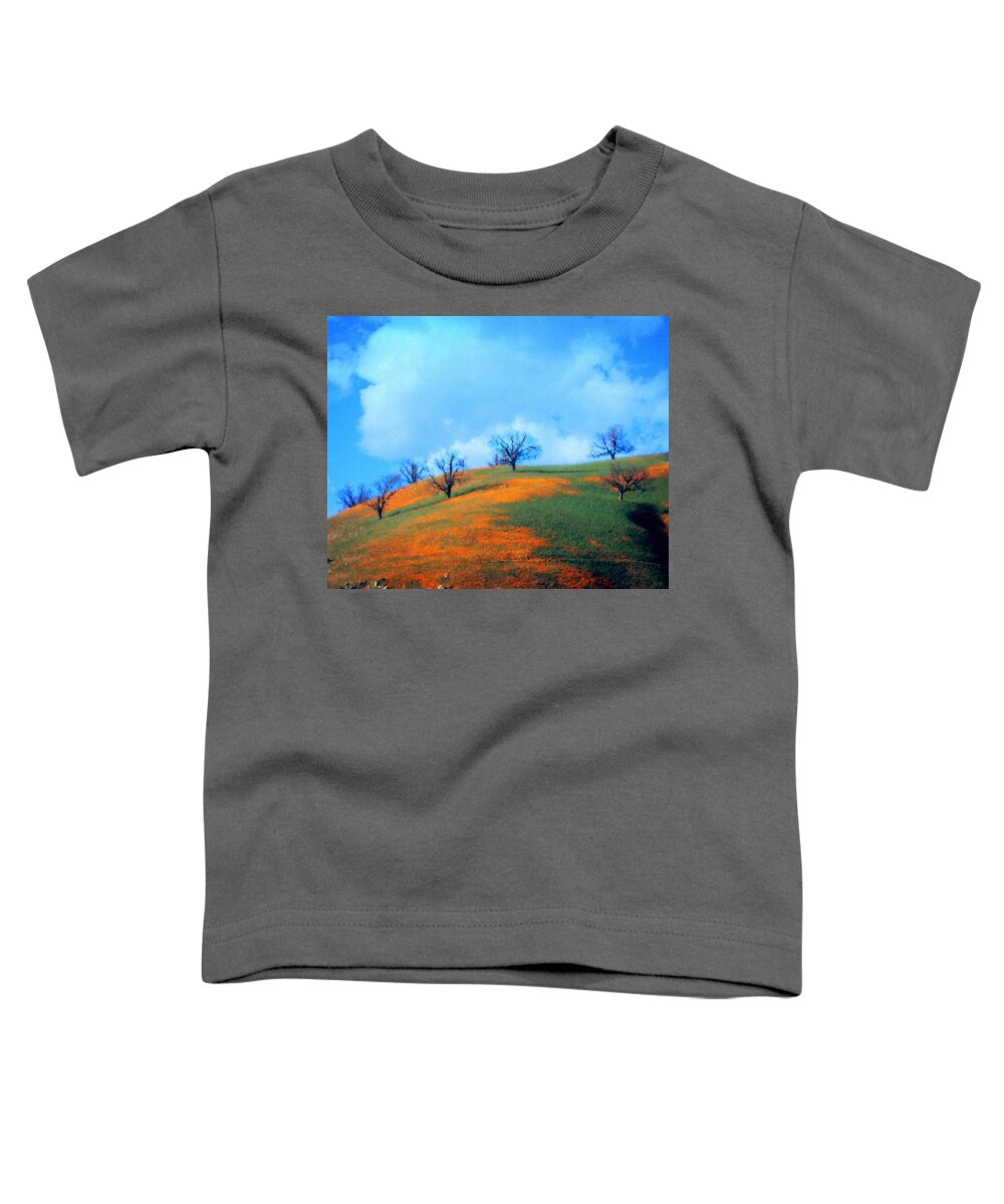 California Poppies Toddler T-Shirt featuring the photograph Poppied Hillside by Timothy Bulone