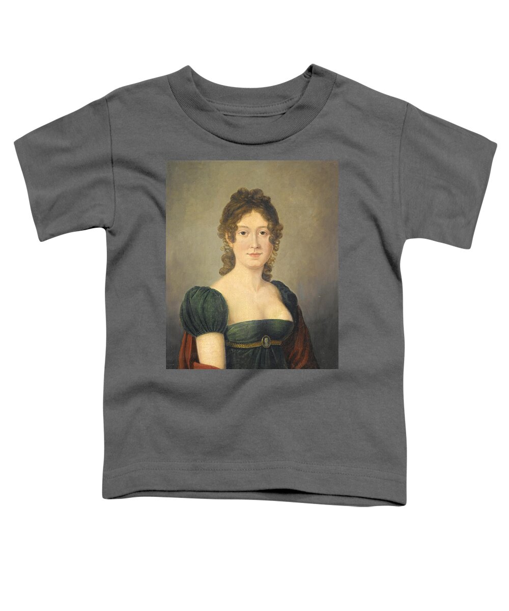 French School Toddler T-Shirt featuring the painting Portrait of a Lady in a Green Dress decorated with a Cameo by French School