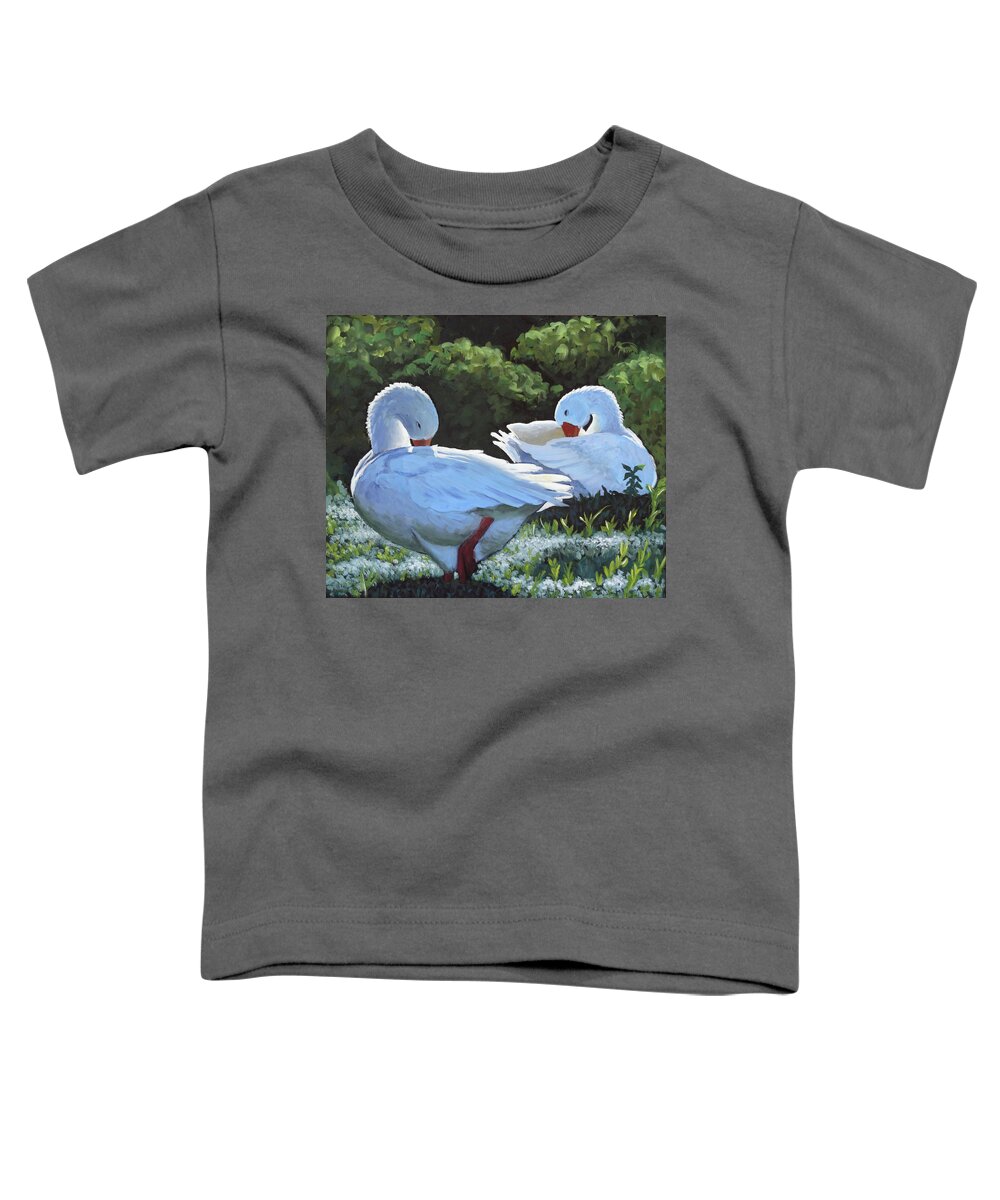 Goose Toddler T-Shirt featuring the painting Preening by Ande Hall