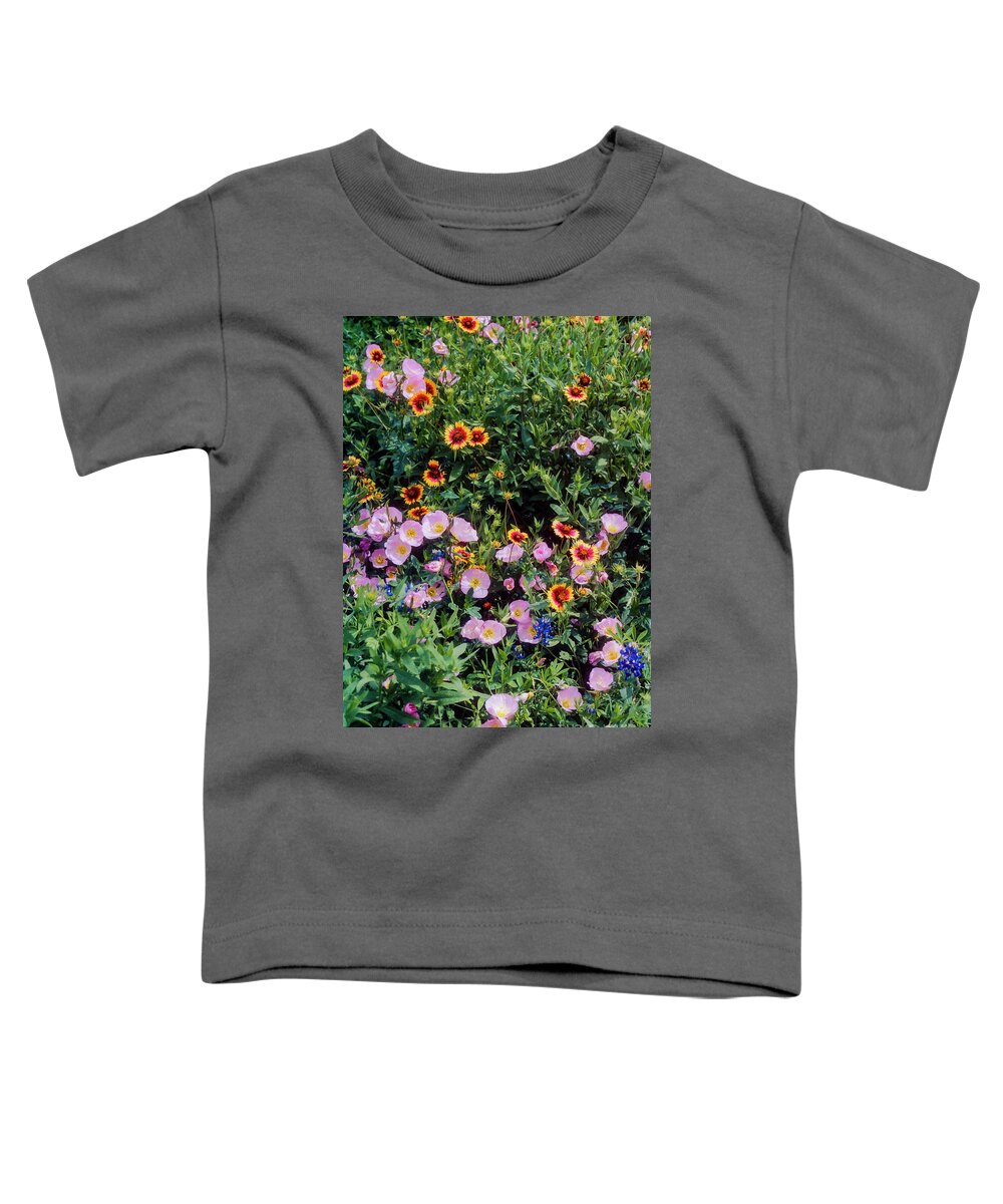 Lady Bird Johnson Wildflower Center Toddler T-Shirt featuring the photograph Primrose and Indian Blanket by Bob Phillips