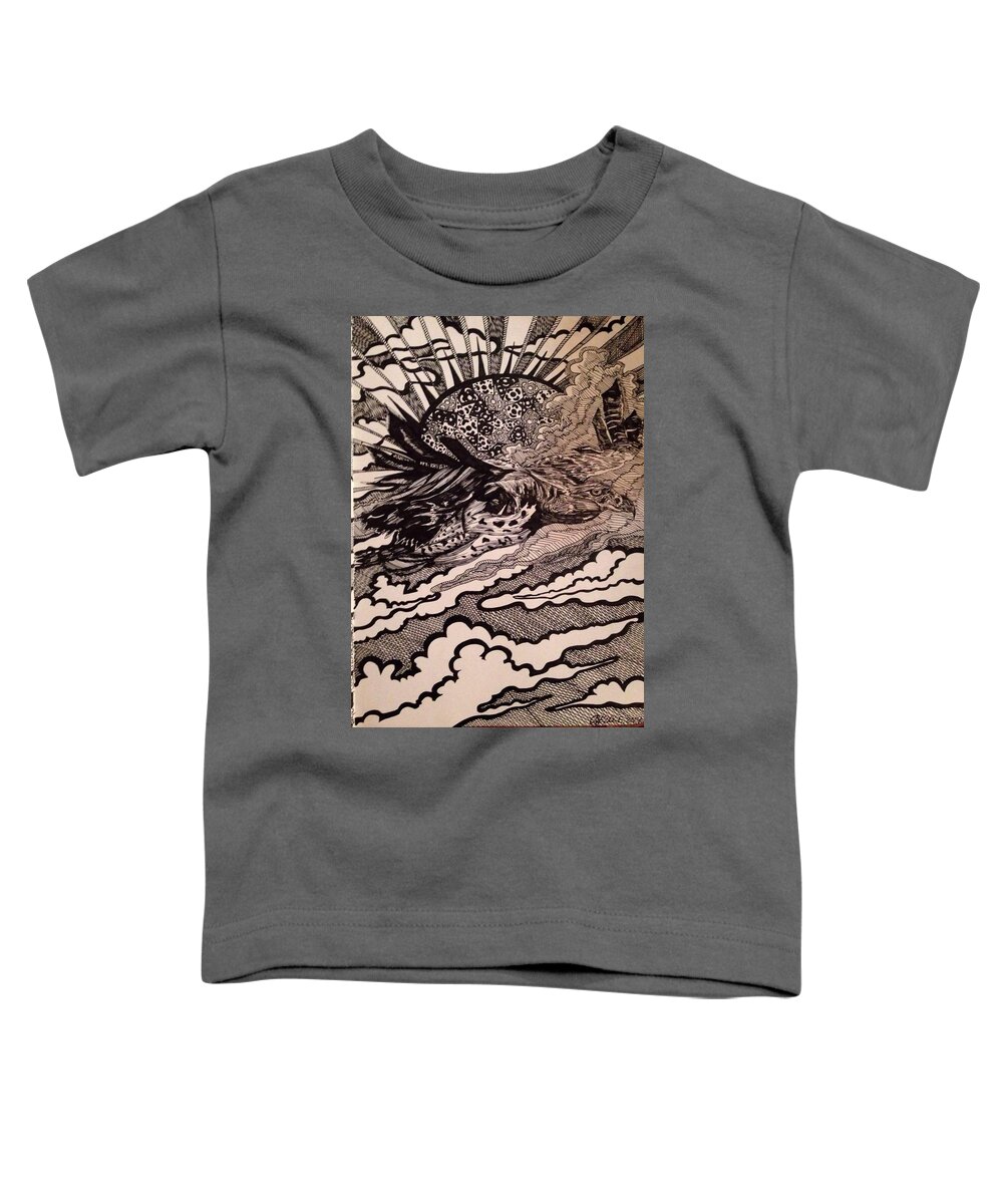 Bird Toddler T-Shirt featuring the drawing Psychedelic Sun Flight by Angela Weddle