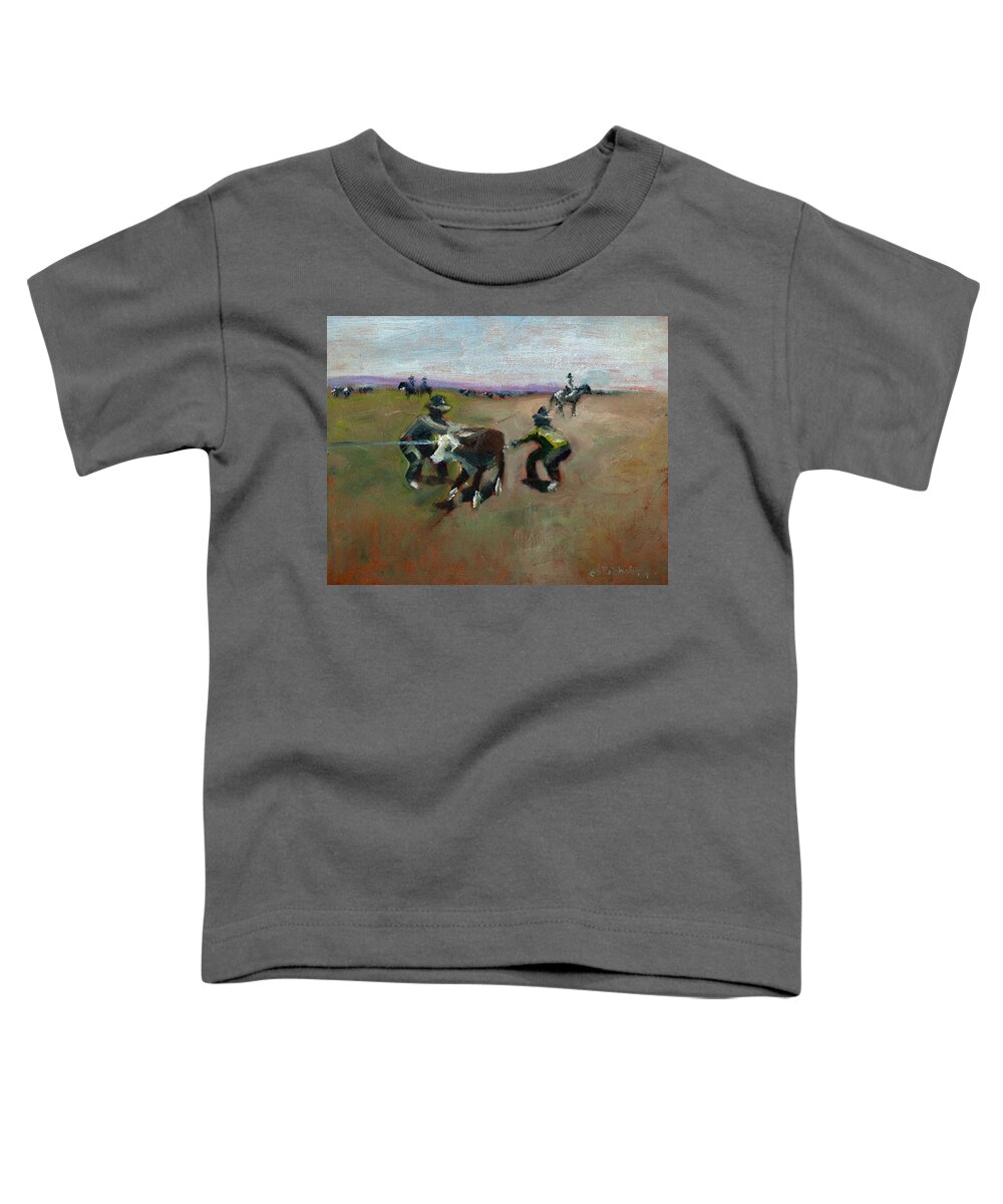 Cattle Toddler T-Shirt featuring the painting Punchin Doggies by Jason Reinhardt