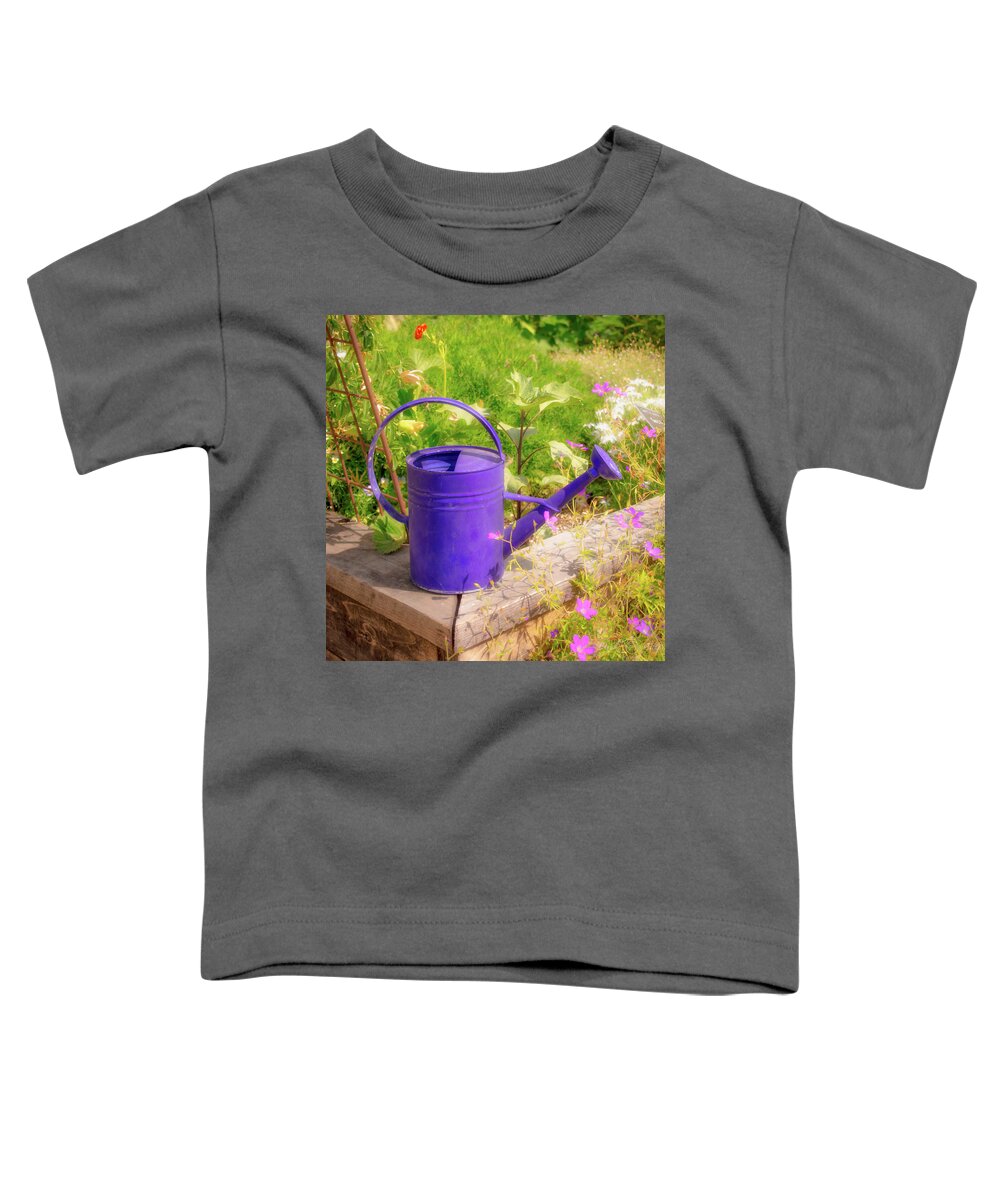 Watering Can Toddler T-Shirt featuring the photograph Purple Can by Steph Gabler