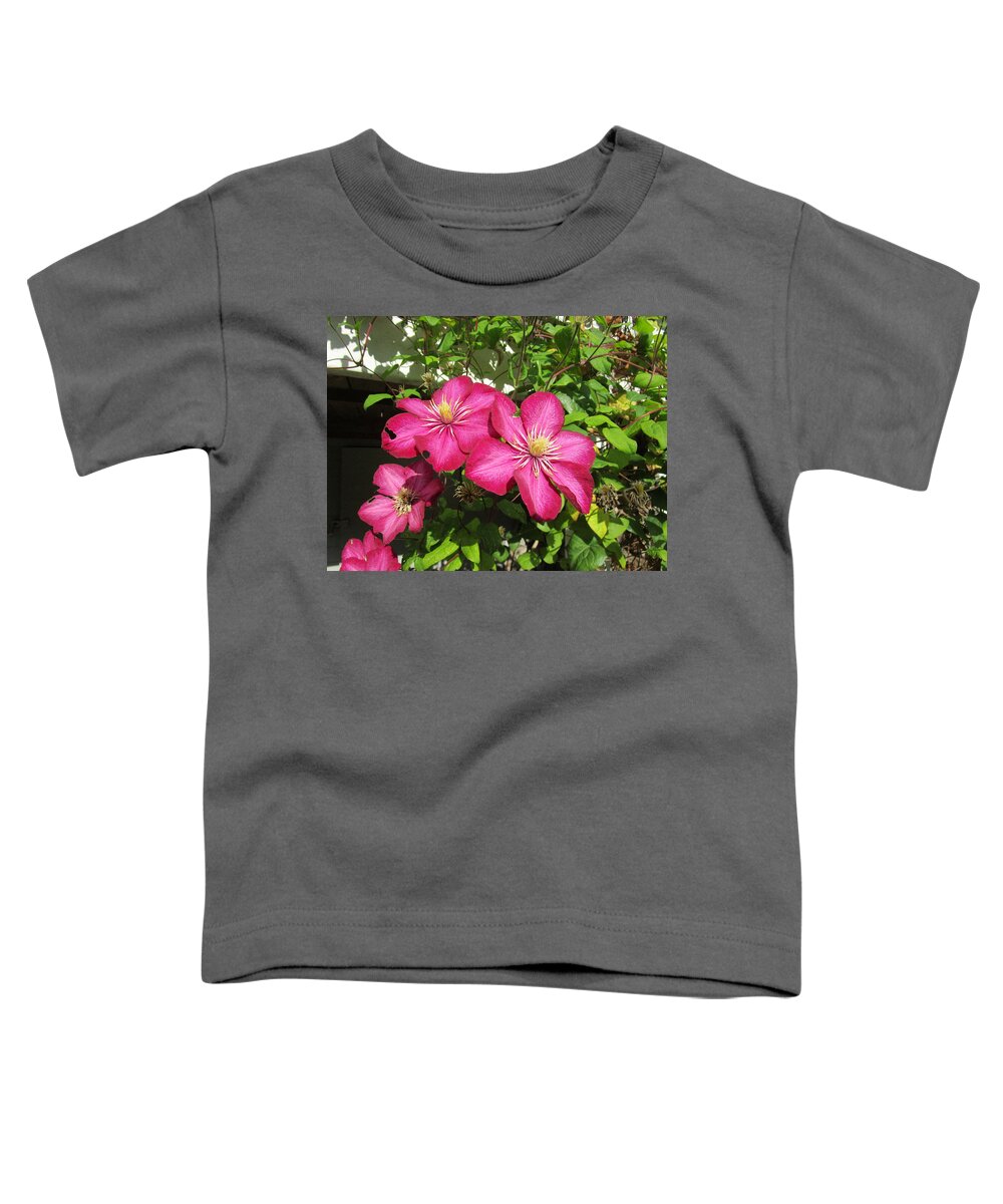 Clematis Toddler T-Shirt featuring the photograph Purple Clematis by Rosita Larsson