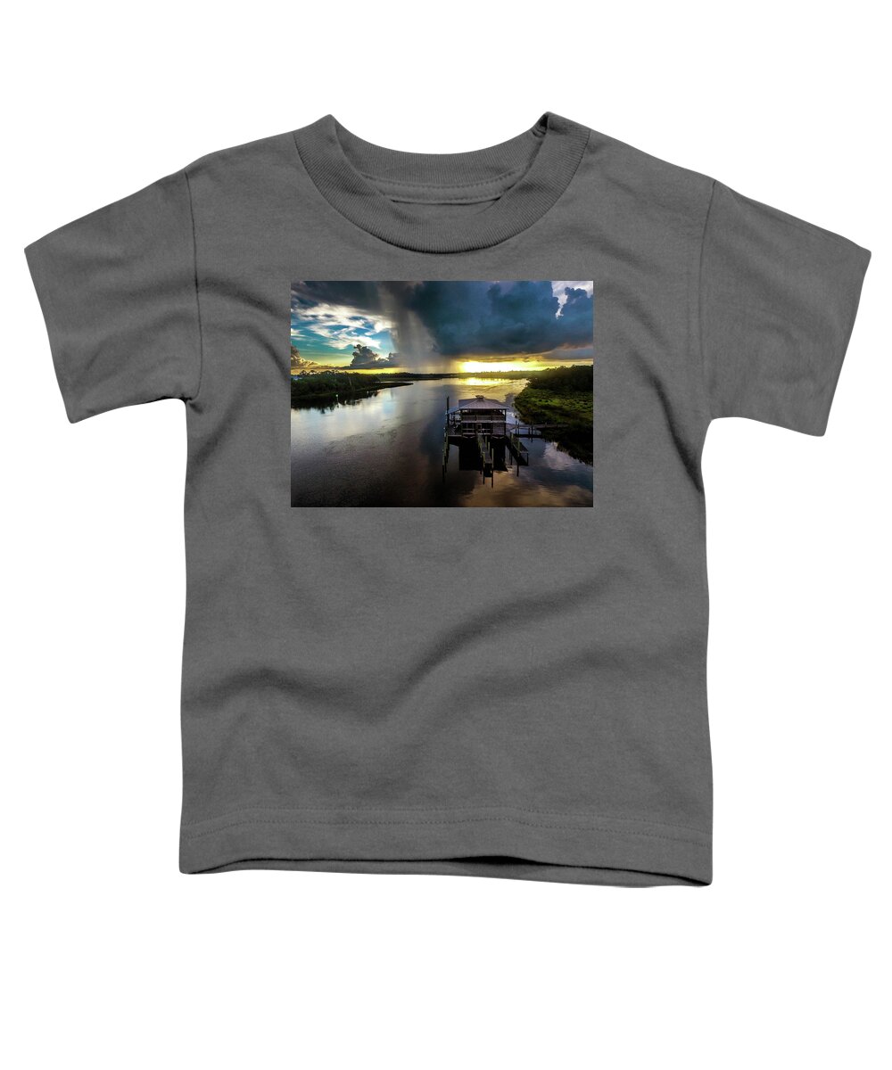 Bon Secour Toddler T-Shirt featuring the photograph Rain Over Boathouse on the Bon Secour River by Michael Thomas