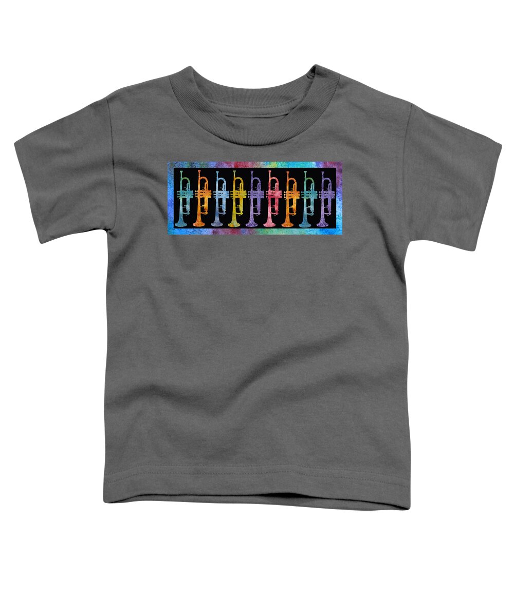 Trumpets Toddler T-Shirt featuring the painting Rainbow of Trumpets by Jenny Armitage