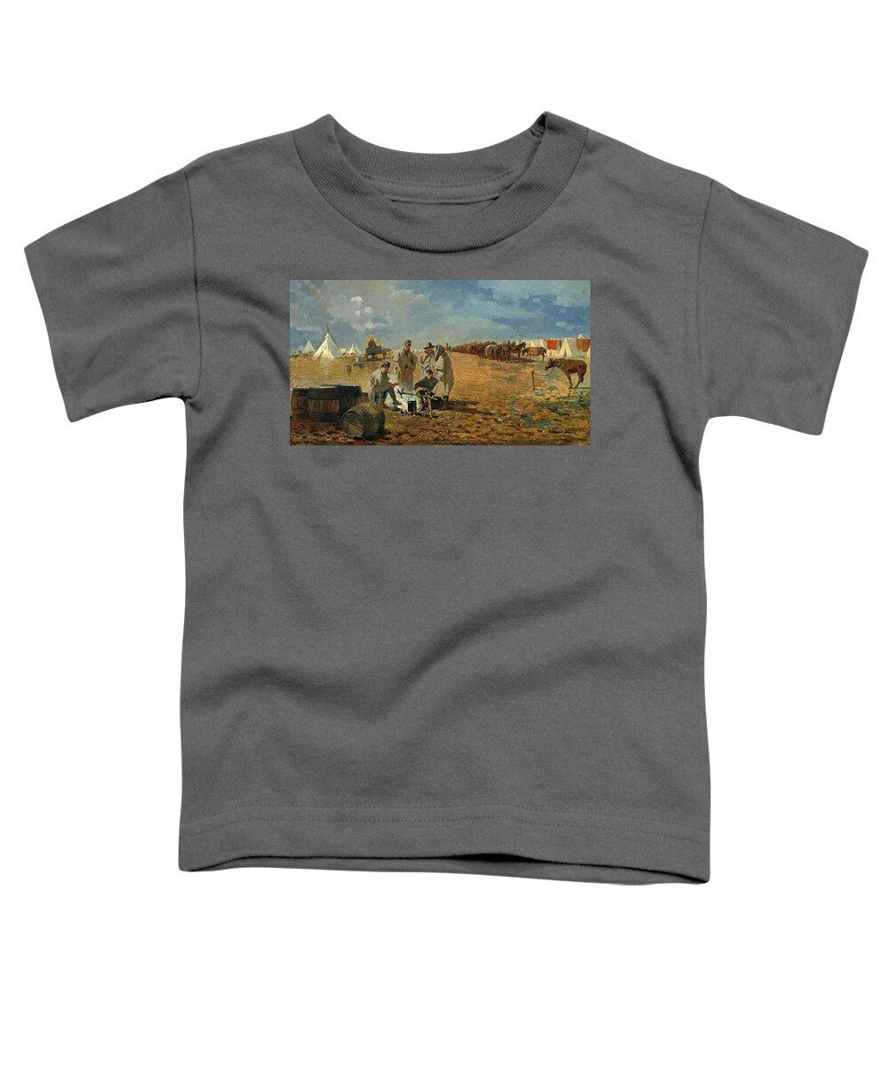 Winslow Homer Toddler T-Shirt featuring the painting Rainy Day in Camp by Winslow Homer