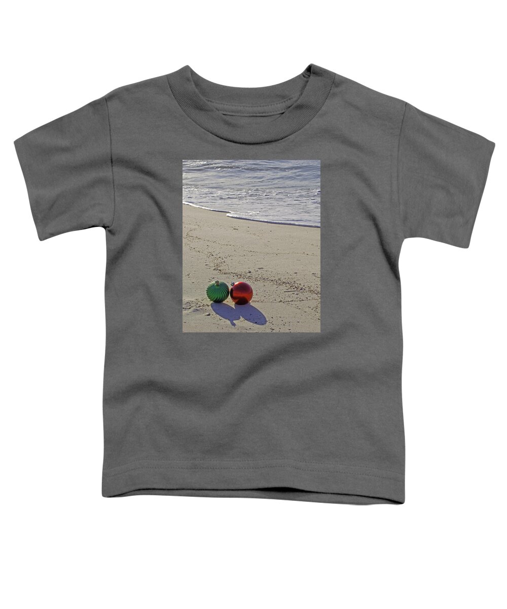 Alabama Toddler T-Shirt featuring the photograph Red and Green bulbs in the Surf Verticle by Michael Thomas