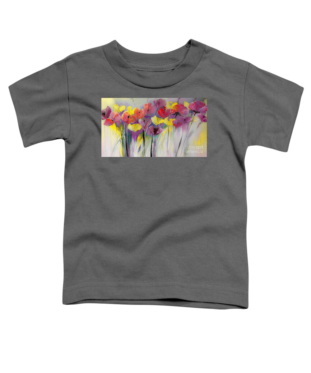 Floral Toddler T-Shirt featuring the digital art Red and Yellow Floral Field Painting by Lisa Kaiser