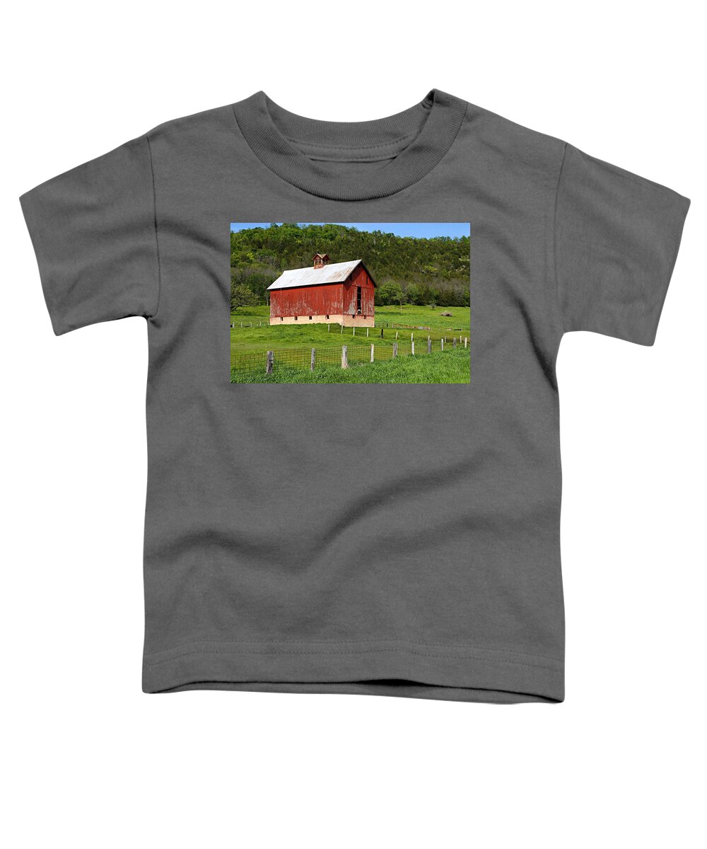 Red Barn Toddler T-Shirt featuring the photograph Red Barn with Cupola by Larry Ricker