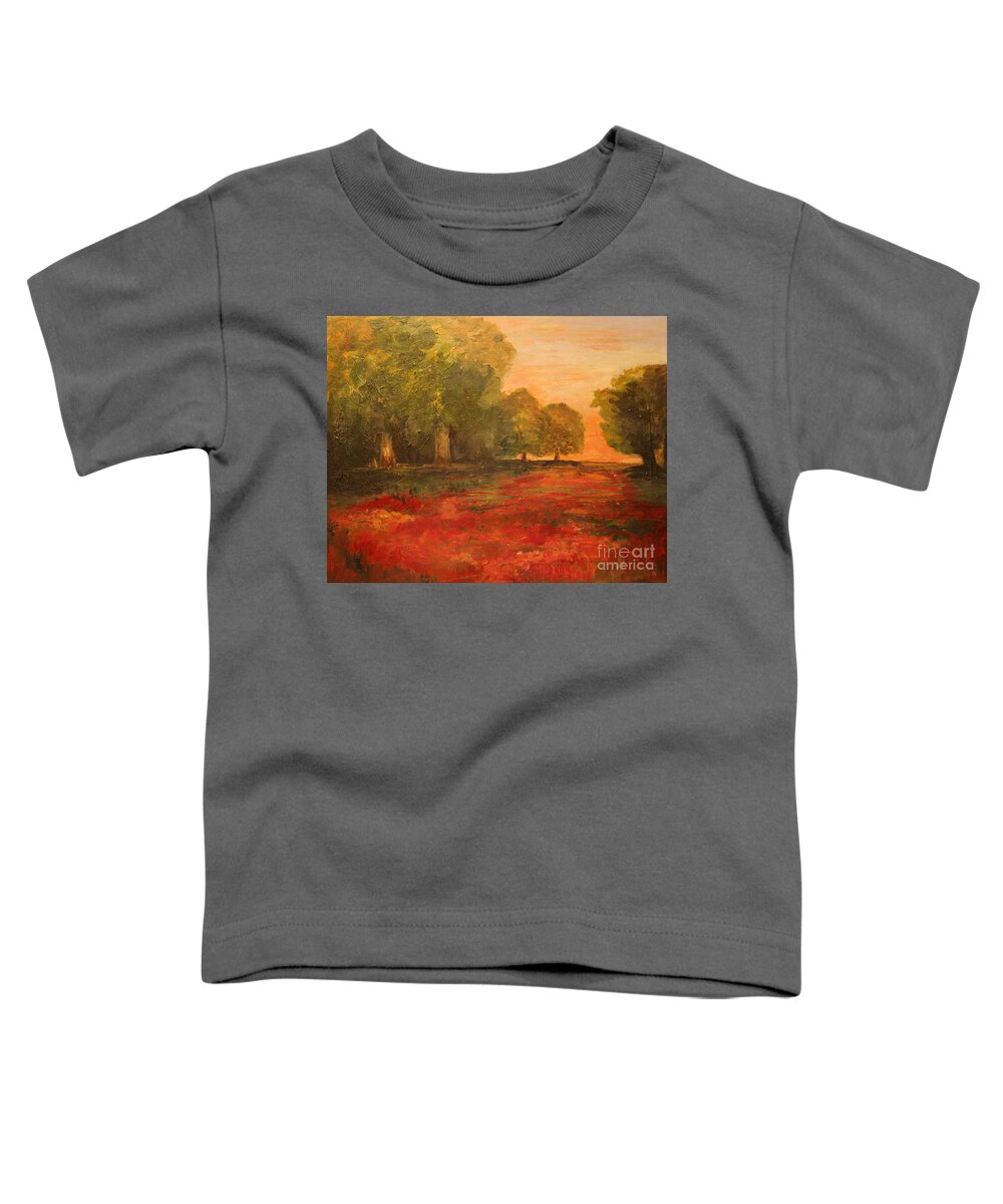 Landscape Toddler T-Shirt featuring the painting Red Glow in the Meadow by Julie Lueders 