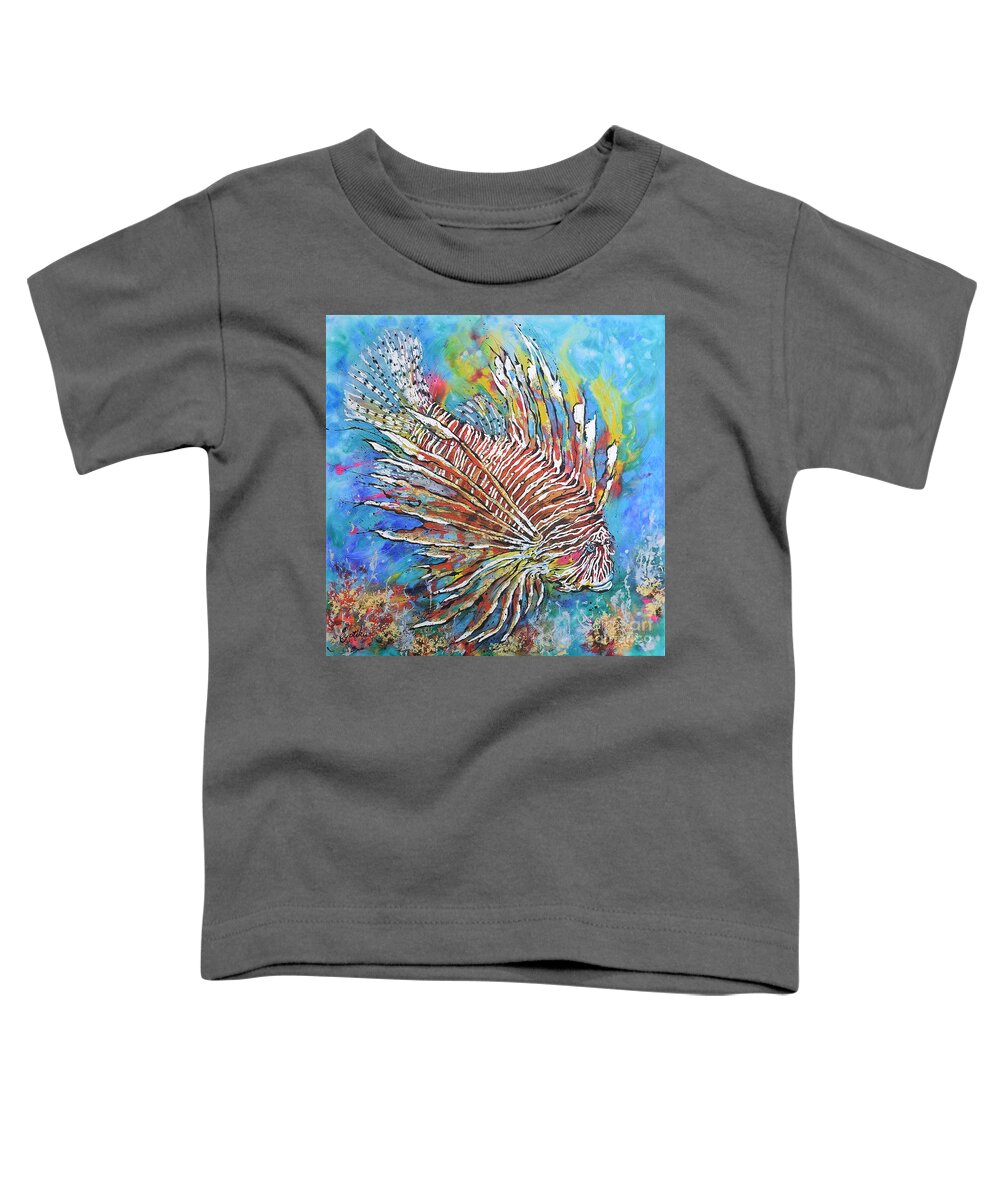 Red Lion-fish Toddler T-Shirt featuring the painting Red Lion-fish by Jyotika Shroff