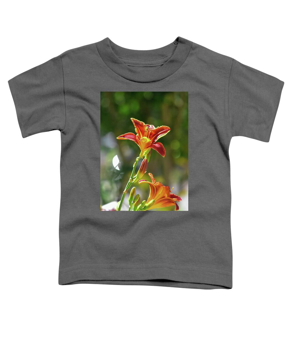 Linda Brody Toddler T-Shirt featuring the photograph Red Orange Day Lilies I by Linda Brody