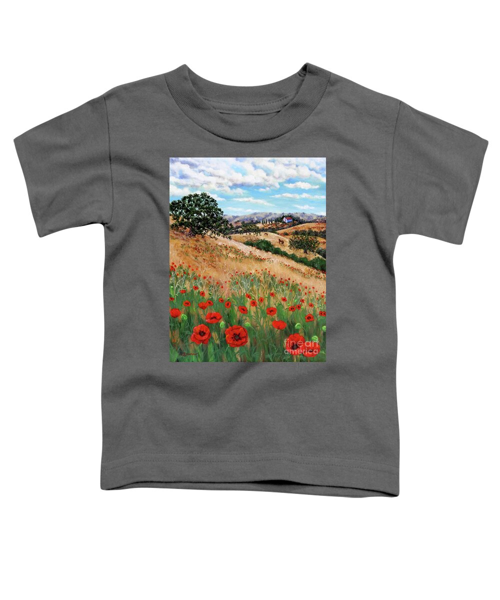 Landscape Toddler T-Shirt featuring the painting Red Poppies and Wild Rye by Laura Iverson