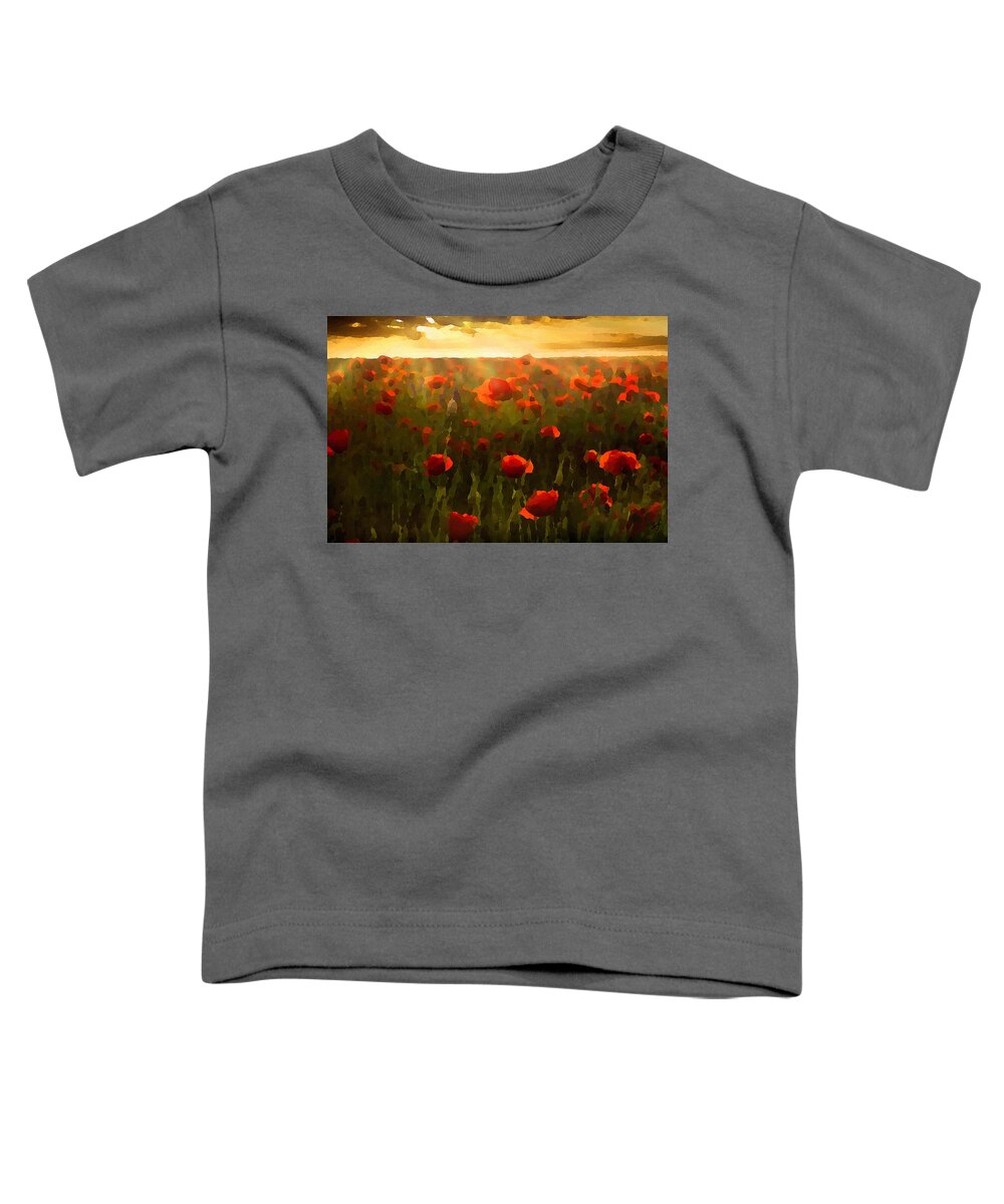 Botanical Toddler T-Shirt featuring the mixed media Red Poppies in the Sun by Shelli Fitzpatrick