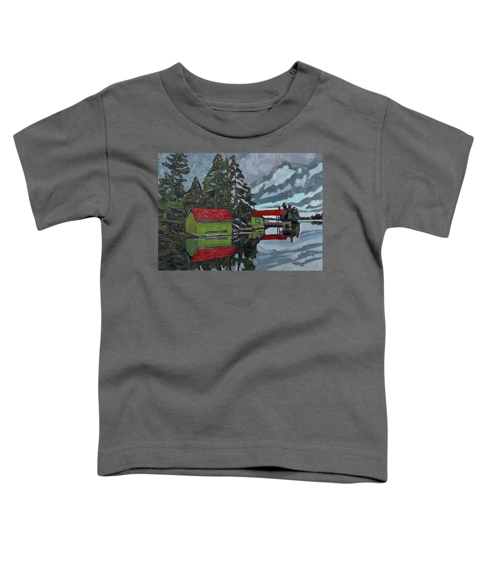 1856 Toddler T-Shirt featuring the painting Red Roofs Canoe Lake by Phil Chadwick