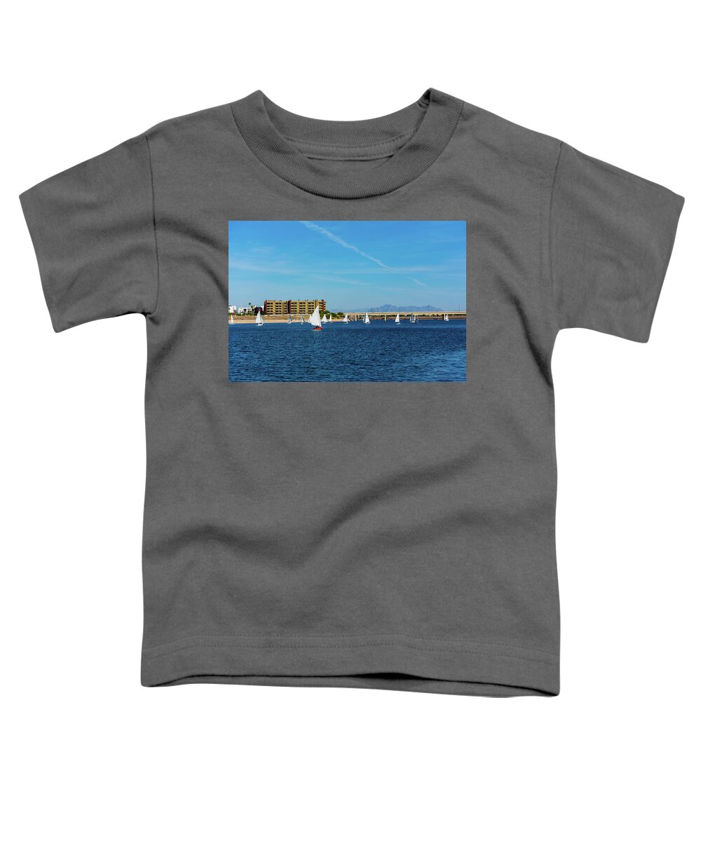 Sailboat Toddler T-Shirt featuring the photograph Red Sailboat in the Desert by Douglas Killourie
