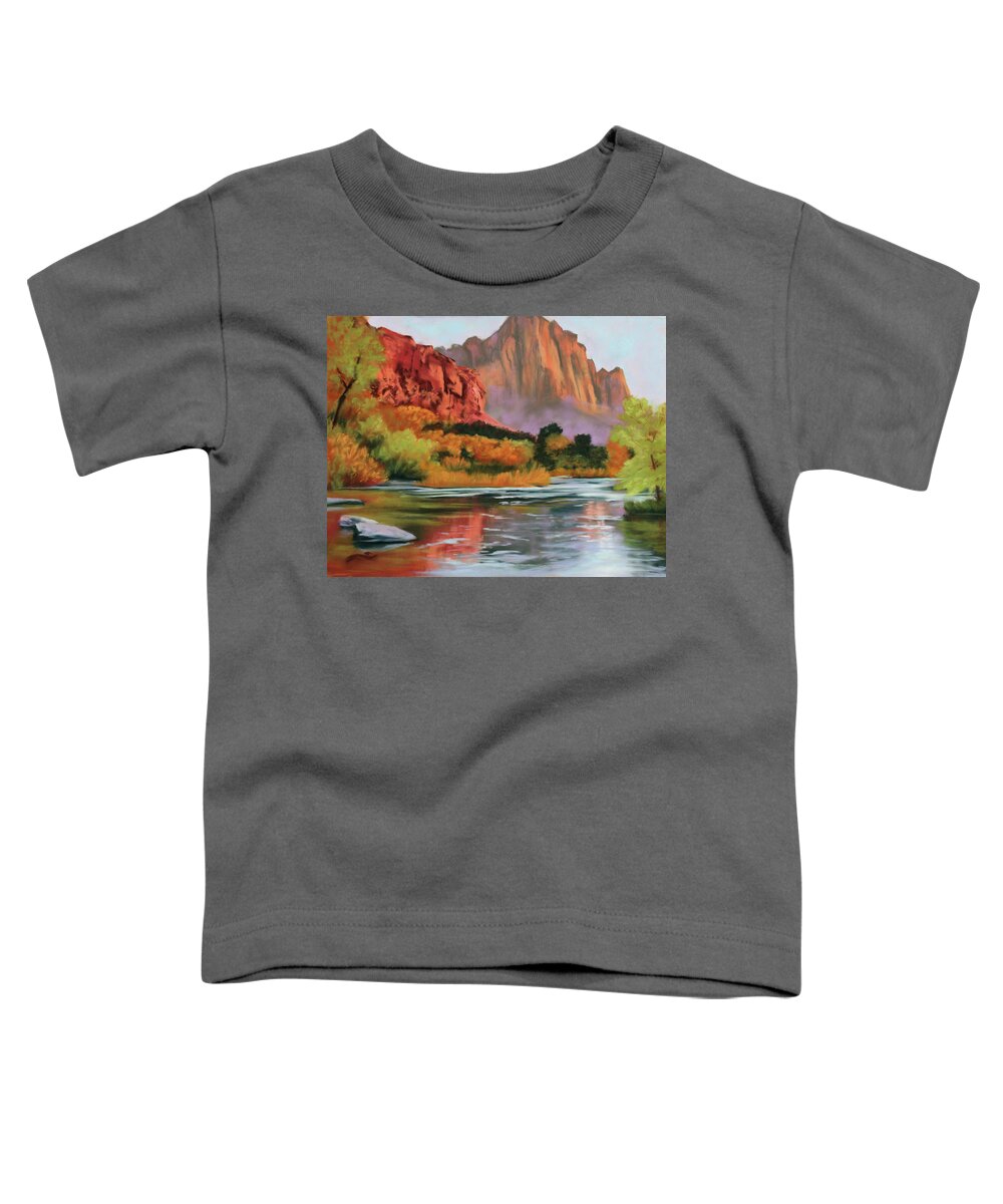 Landscape Toddler T-Shirt featuring the painting Reflections of Morning by Sandi Snead