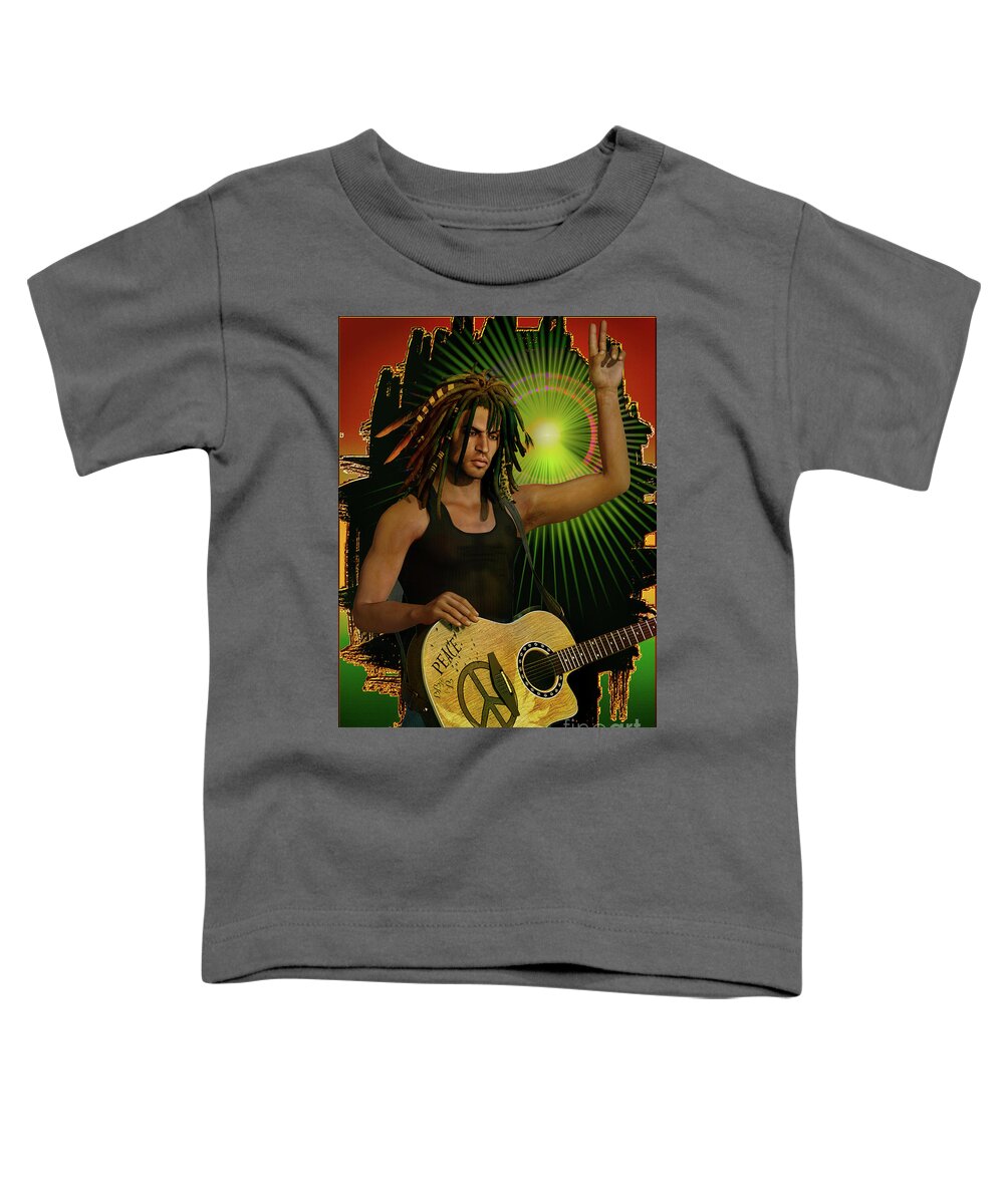 Guitar Toddler T-Shirt featuring the digital art Reggae Peace Man by Shadowlea Is