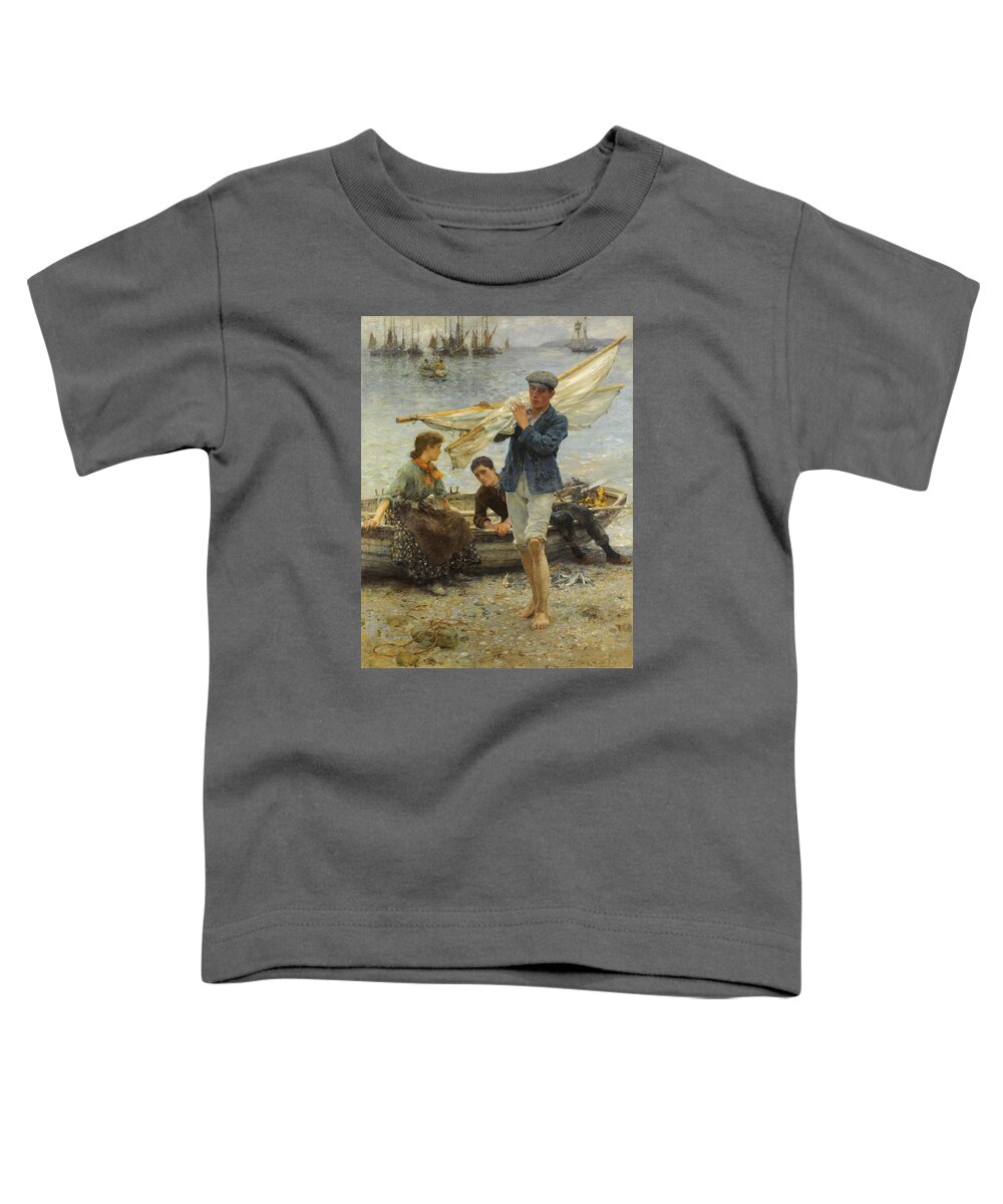 Return From Fishing Toddler T-Shirt featuring the painting Return from Fishing by Henry Scott Tuke