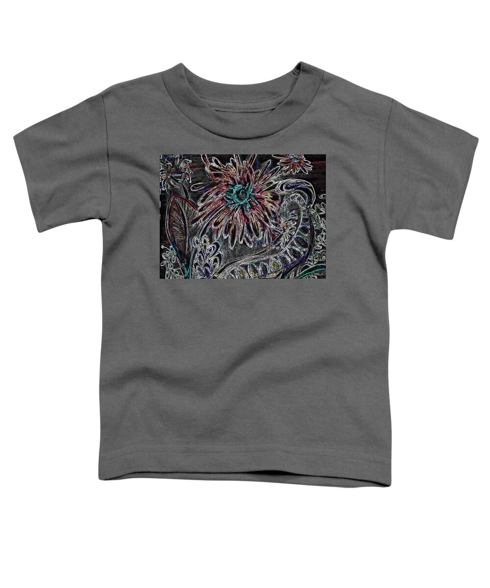 Flower Orange Leaves Abstract Toddler T-Shirt featuring the drawing Reverse Flower by Jan Pellizzer