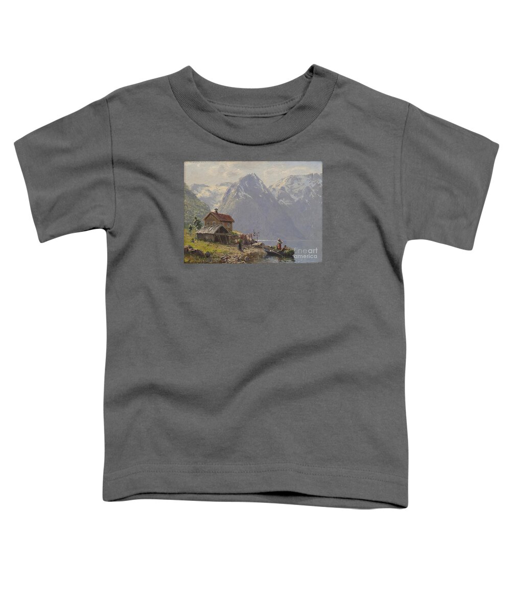 Hans Dahl Toddler T-Shirt featuring the painting Riverscape by Hans Dahl