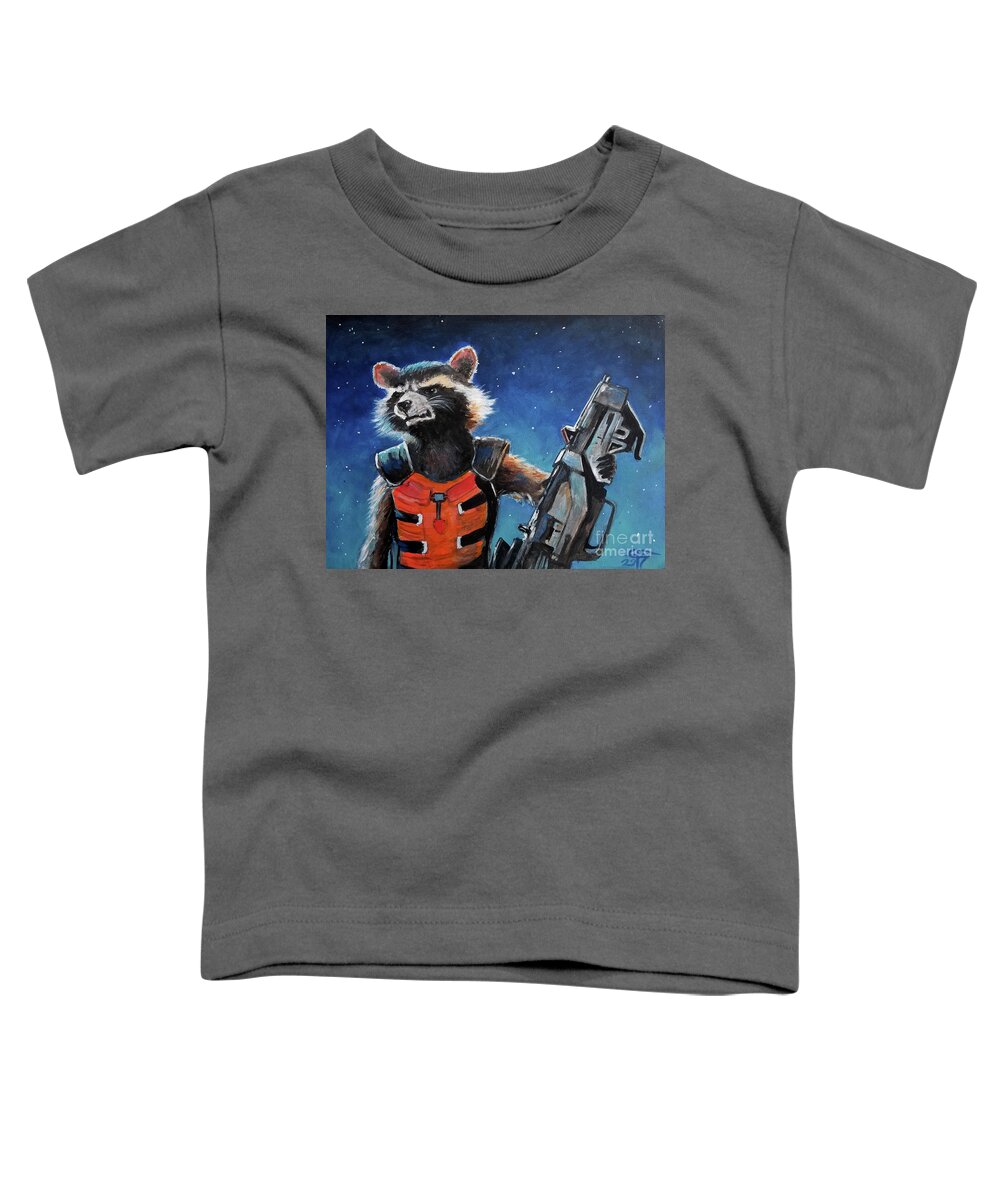 Guardians Of The Galaxy Toddler T-Shirt featuring the painting Rocket by Tom Carlton
