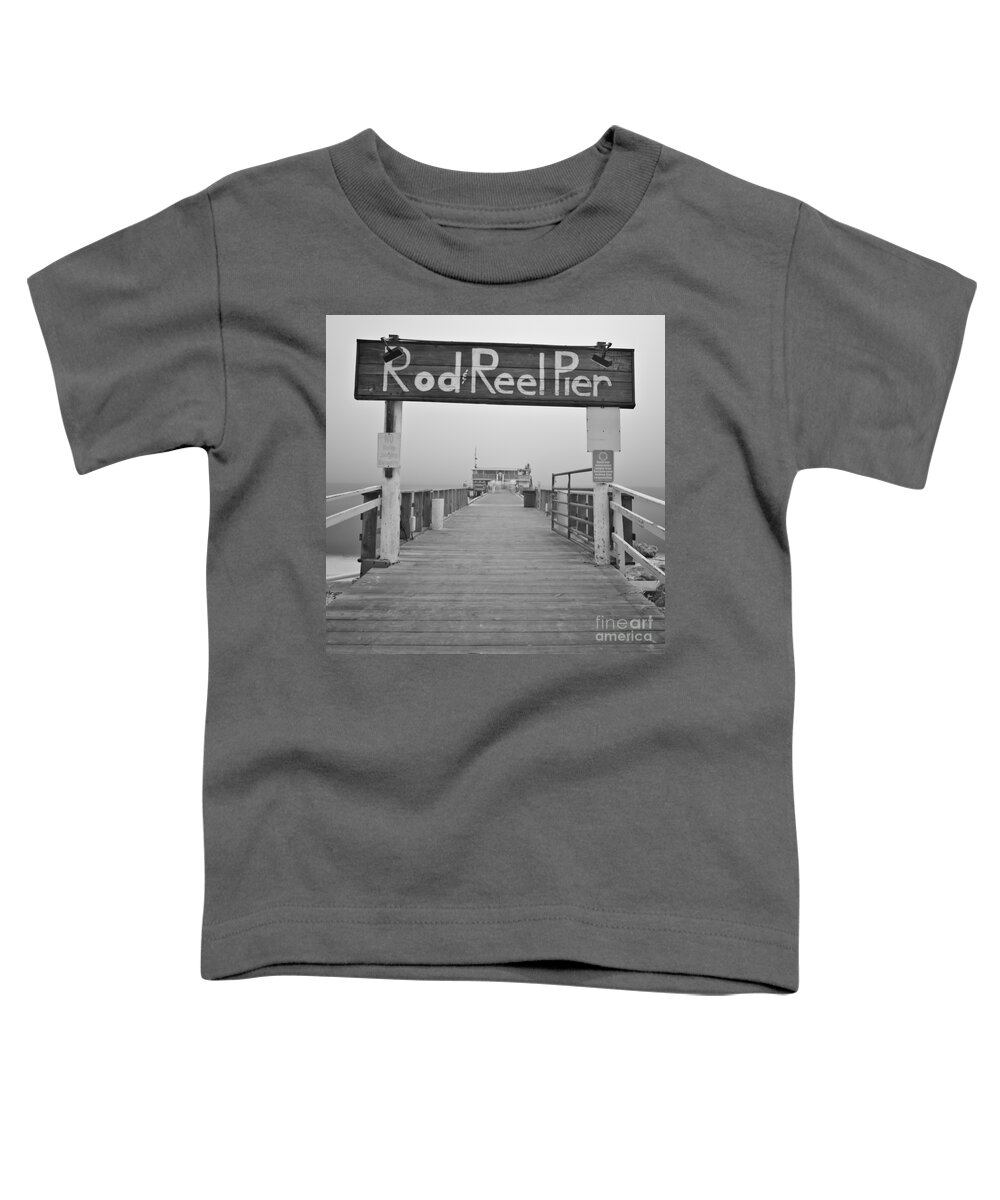 Rod And Reel Pier Toddler T-Shirt featuring the photograph Rod And Reel Pier in Fog in Infrared 53 by Rolf Bertram