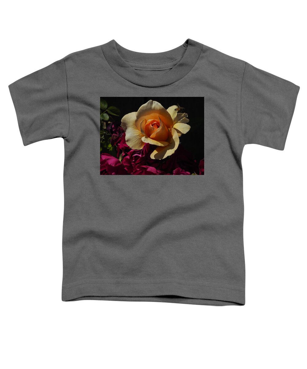Botanical Toddler T-Shirt featuring the photograph Rose Gold, Red and Busy Bee by Richard Thomas