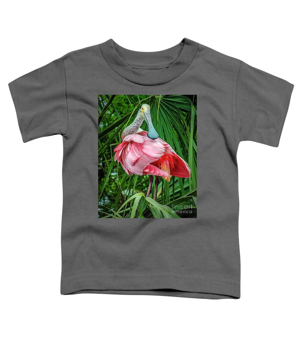 Roseate Spoonbill Toddler T-Shirt featuring the photograph Roseate Spoonbill preening by Brian Tarr