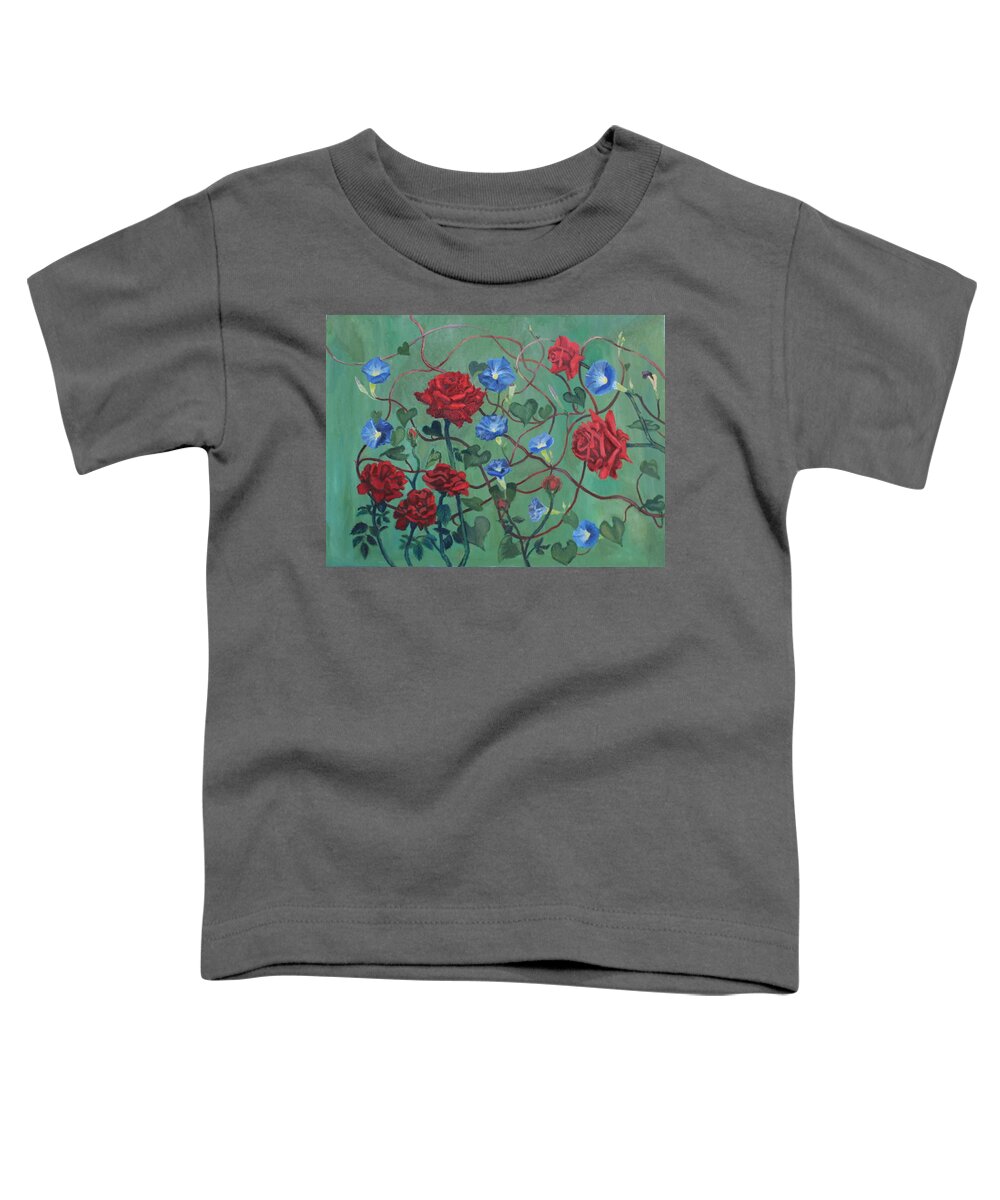 Roses Toddler T-Shirt featuring the painting Roses and Morning Glories by Vera Smith