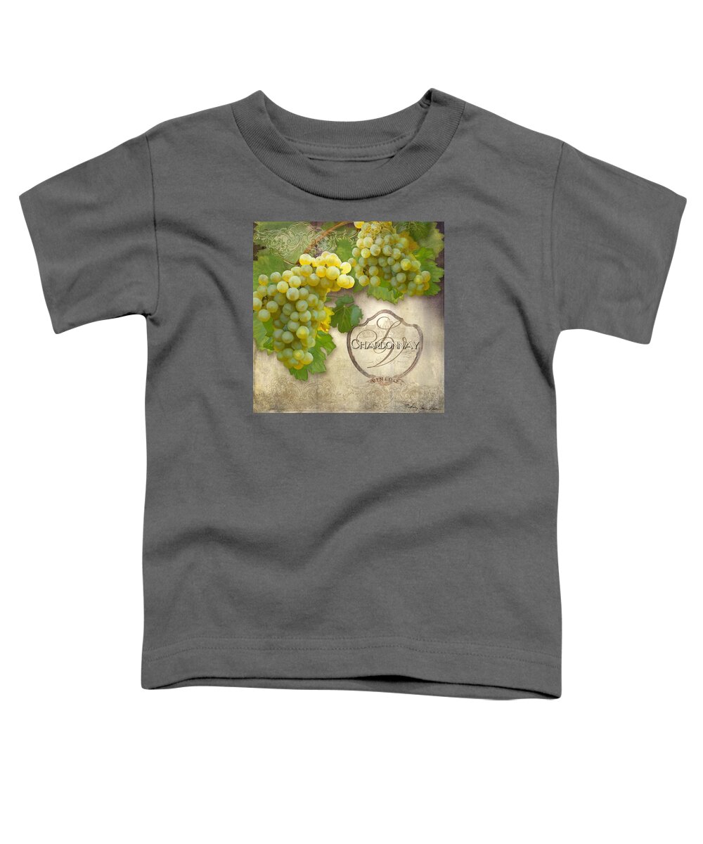 Chardonnay Toddler T-Shirt featuring the painting Rustic Vineyard - Chardonnay White Wine Grapes Vintage Style by Audrey Jeanne Roberts