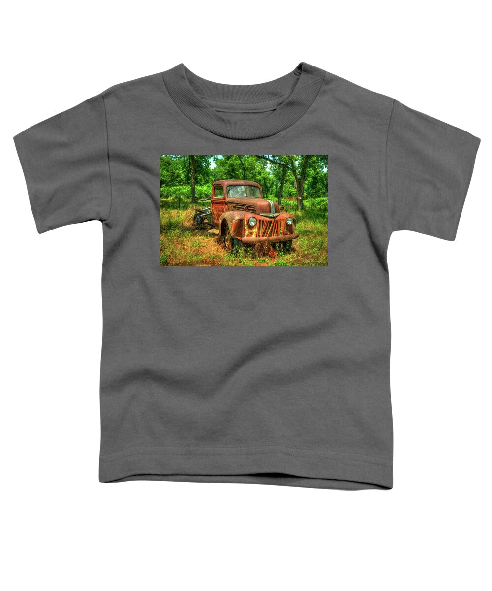 Reid Callaway Rusty Gold Toddler T-Shirt featuring the photograph Rusty Gold 1947 Ford Stakebed Truck Art by Reid Callaway