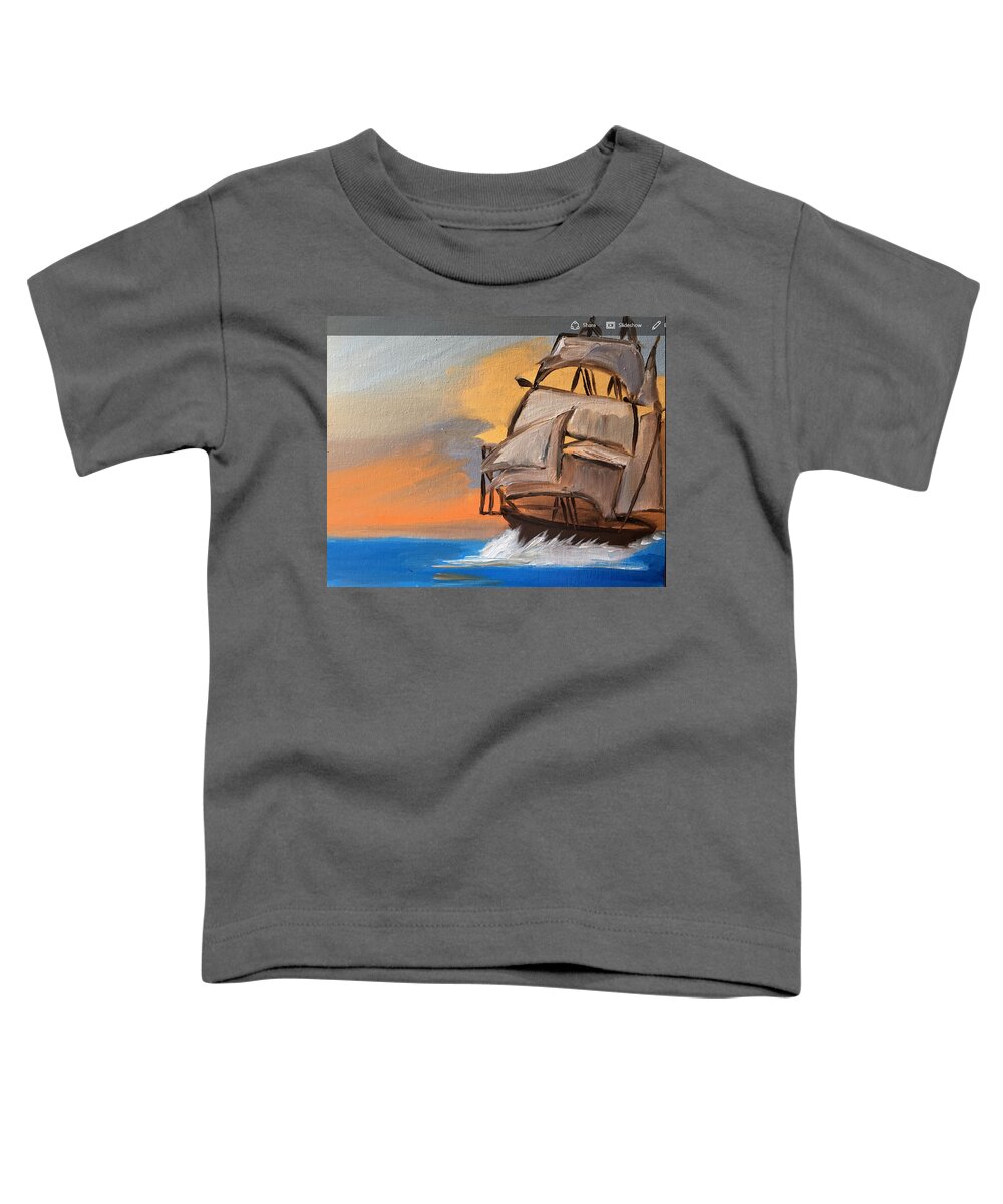 Sail Boat Toddler T-Shirt featuring the painting Sail Boat At Sunset by Ramya Sundararajan