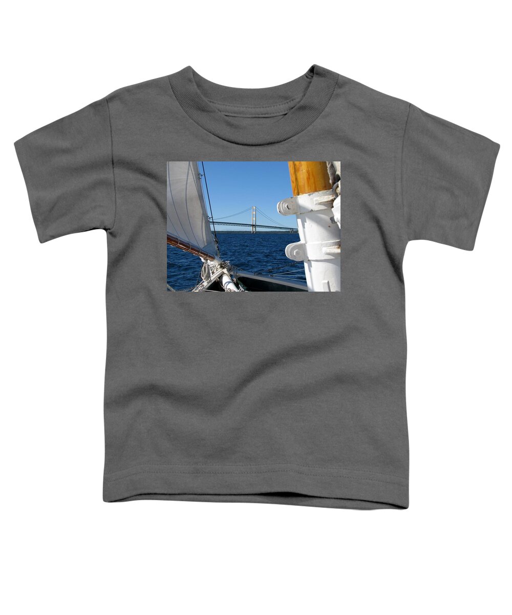 Sailing Toddler T-Shirt featuring the photograph Sailing to the Mackinac Bridge by Keith Stokes