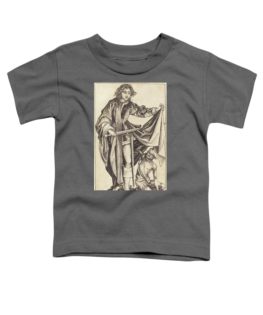 Martin Schongauer Toddler T-Shirt featuring the drawing Saint Martin Dividing His Cloak by Martin Schongauer