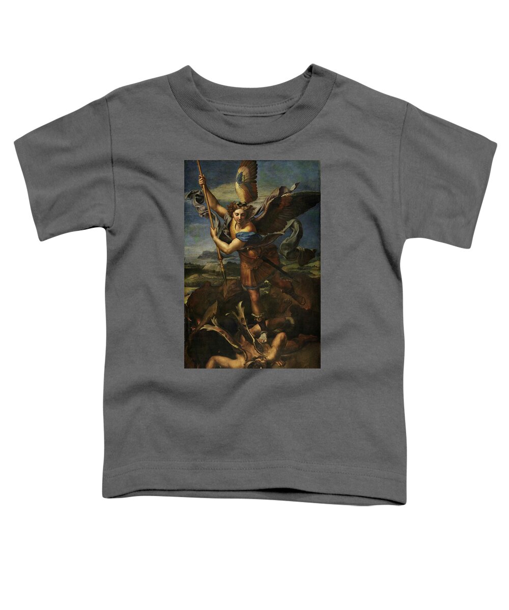 Urbino Toddler T-Shirt featuring the painting Saint Michael Defeats Satan by Troy Caperton