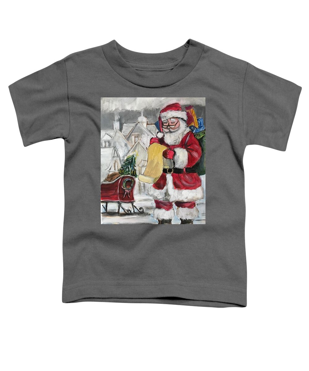 Santa Toddler T-Shirt featuring the painting Santa With List by Denice Palanuk Wilson