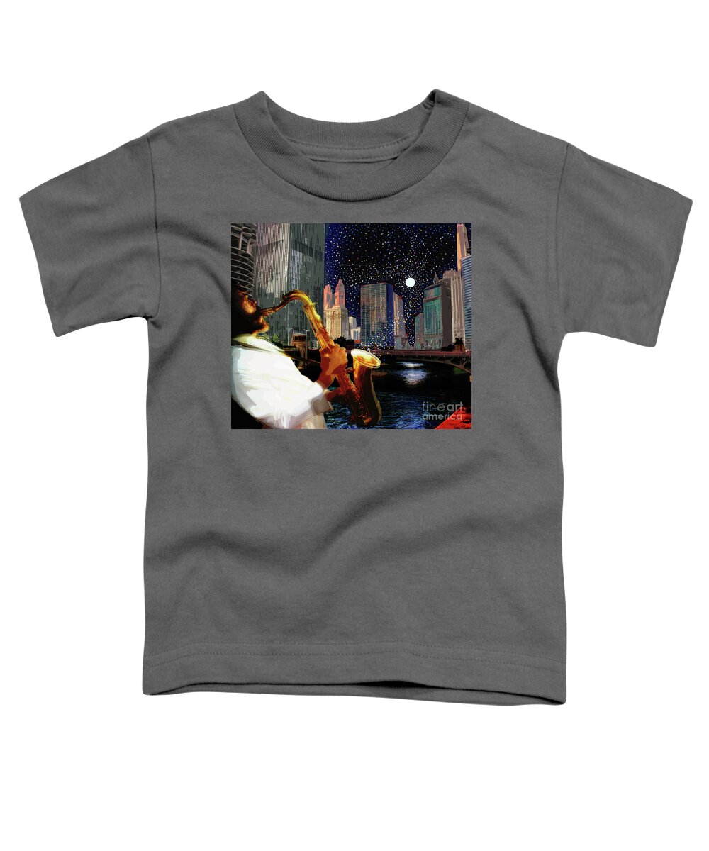 Jazz Toddler T-Shirt featuring the digital art Sax in the City by Joe Roache