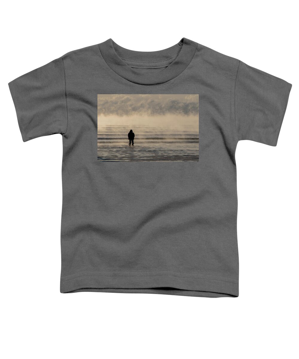 Maine Toddler T-Shirt featuring the photograph Sea Smoke Thinking Man by Colin Chase