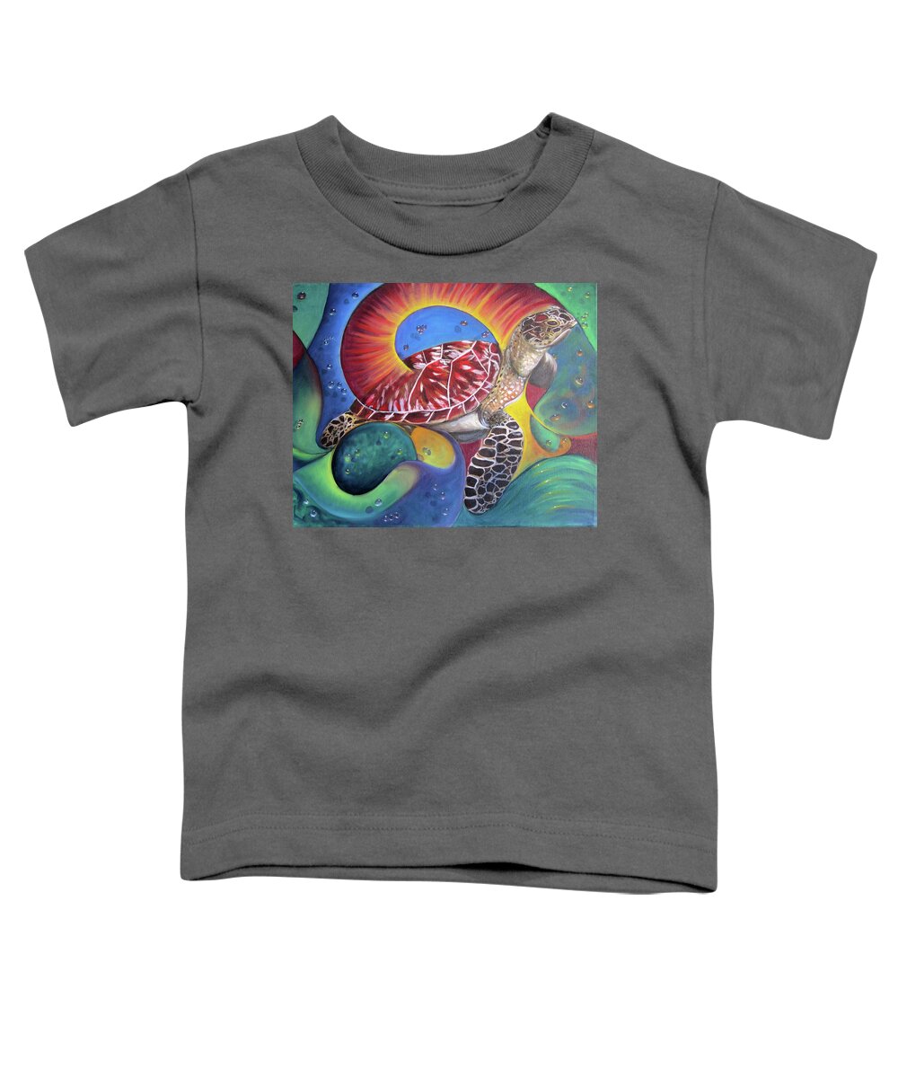 Turtle Toddler T-Shirt featuring the painting Sea Turtle by Sherry Strong