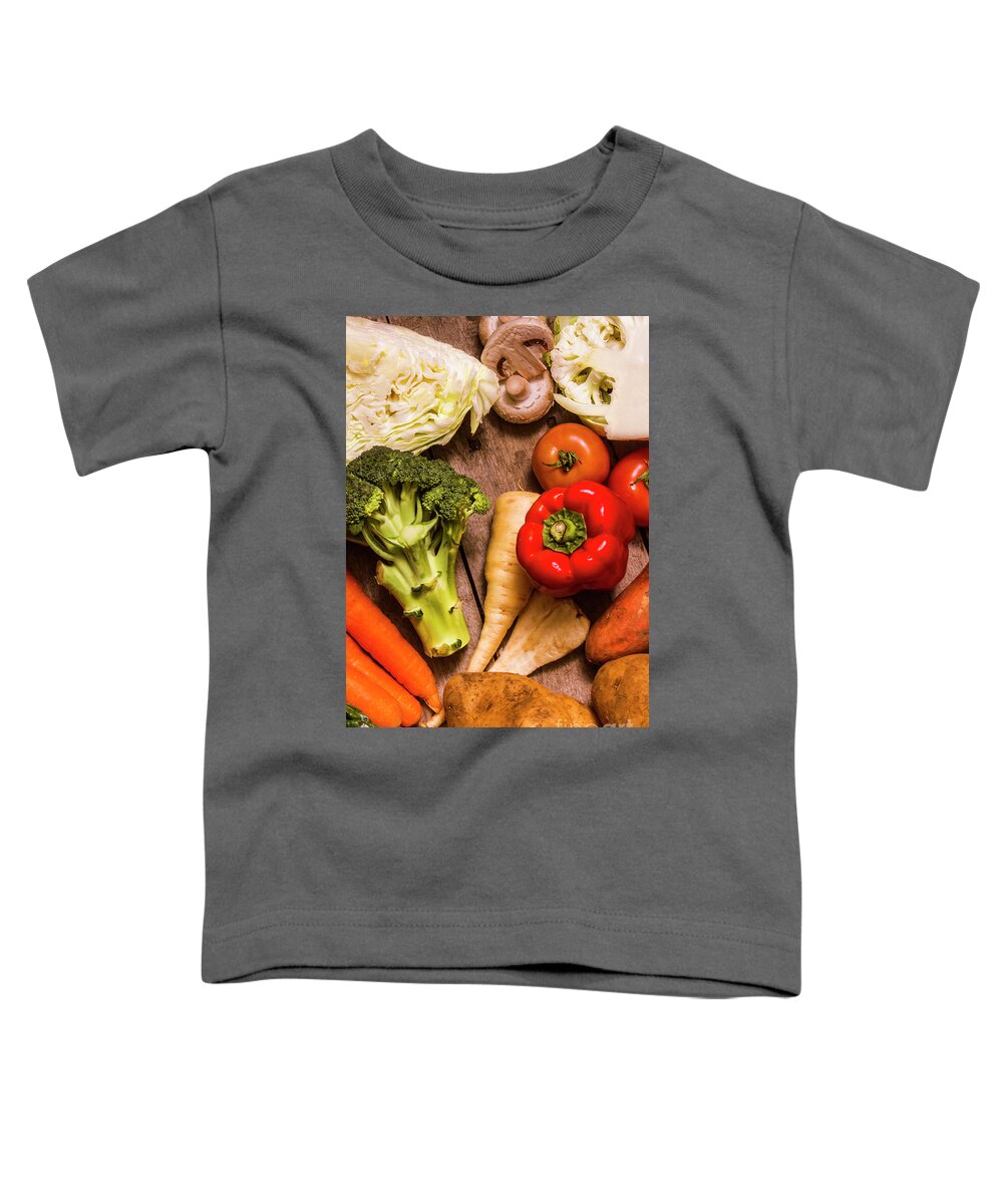 Vegetables Toddler T-Shirt featuring the photograph Selection of fresh vegetables on a rustic table by Jorgo Photography