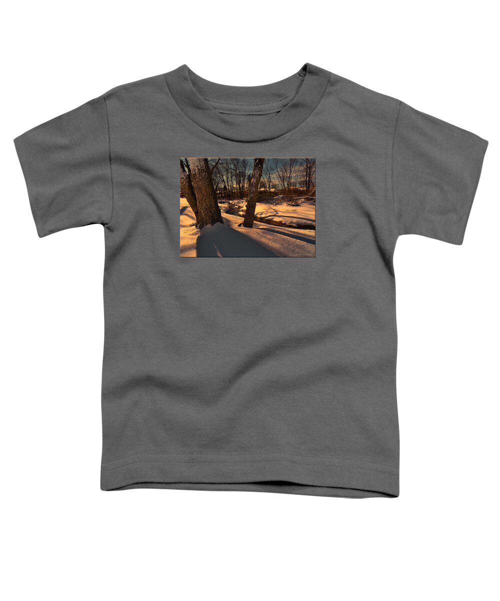 Winter Toddler T-Shirt featuring the photograph Setting sun on a winters day by Mikki Cucuzzo
