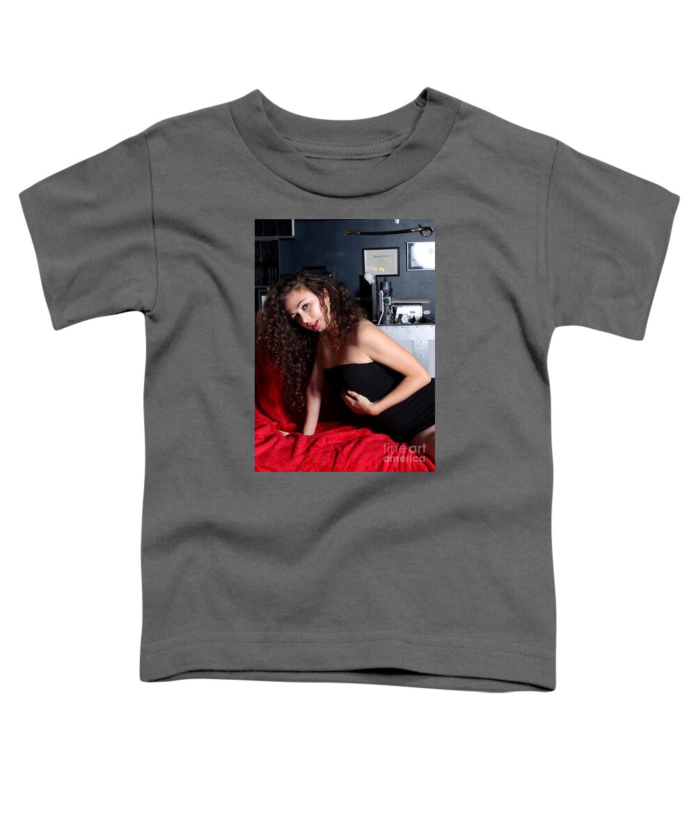 Portrait Toddler T-Shirt featuring the photograph Sexy Woman On Red by Henrik Lehnerer