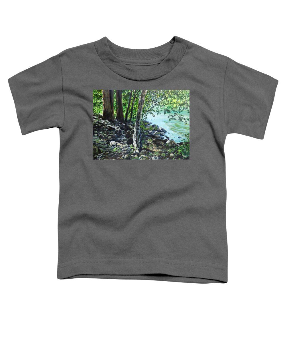 River Toddler T-Shirt featuring the painting Shadows On The Bank by William Brody