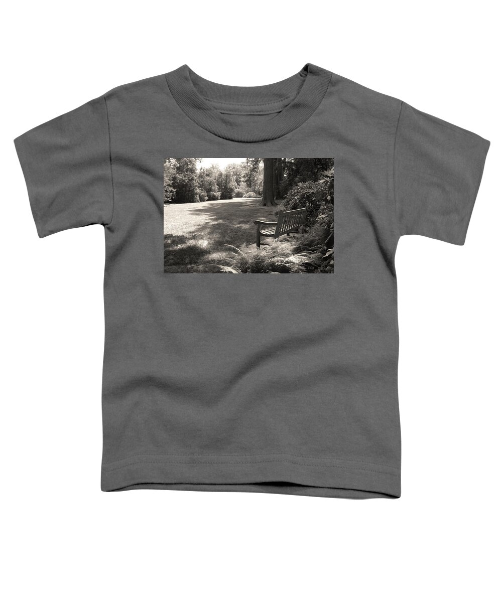 Shady Toddler T-Shirt featuring the photograph Shady Bench by Gordon Beck