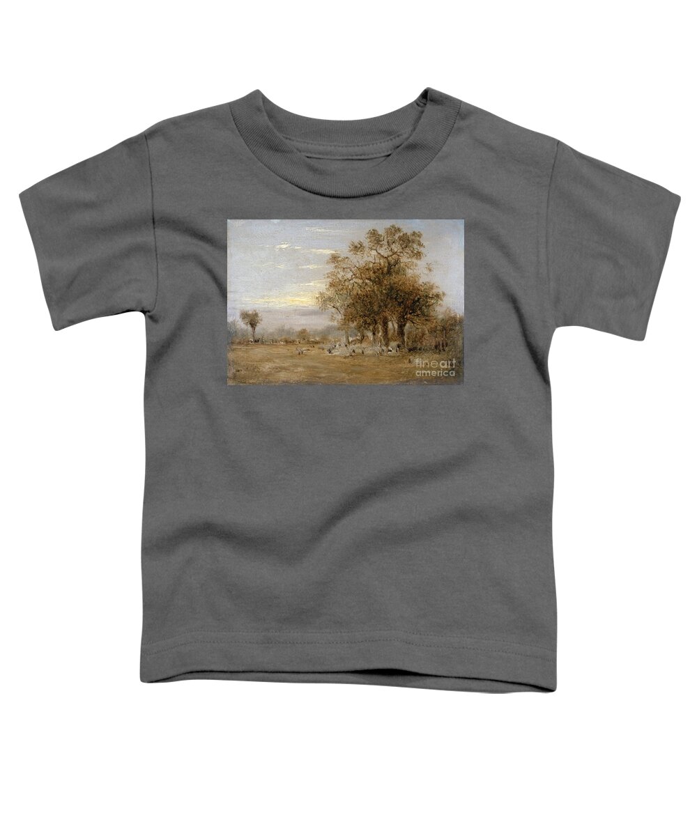 John Linnell - Sheep Grazing 1835 Toddler T-Shirt featuring the painting Sheep Grazing by MotionAge Designs
